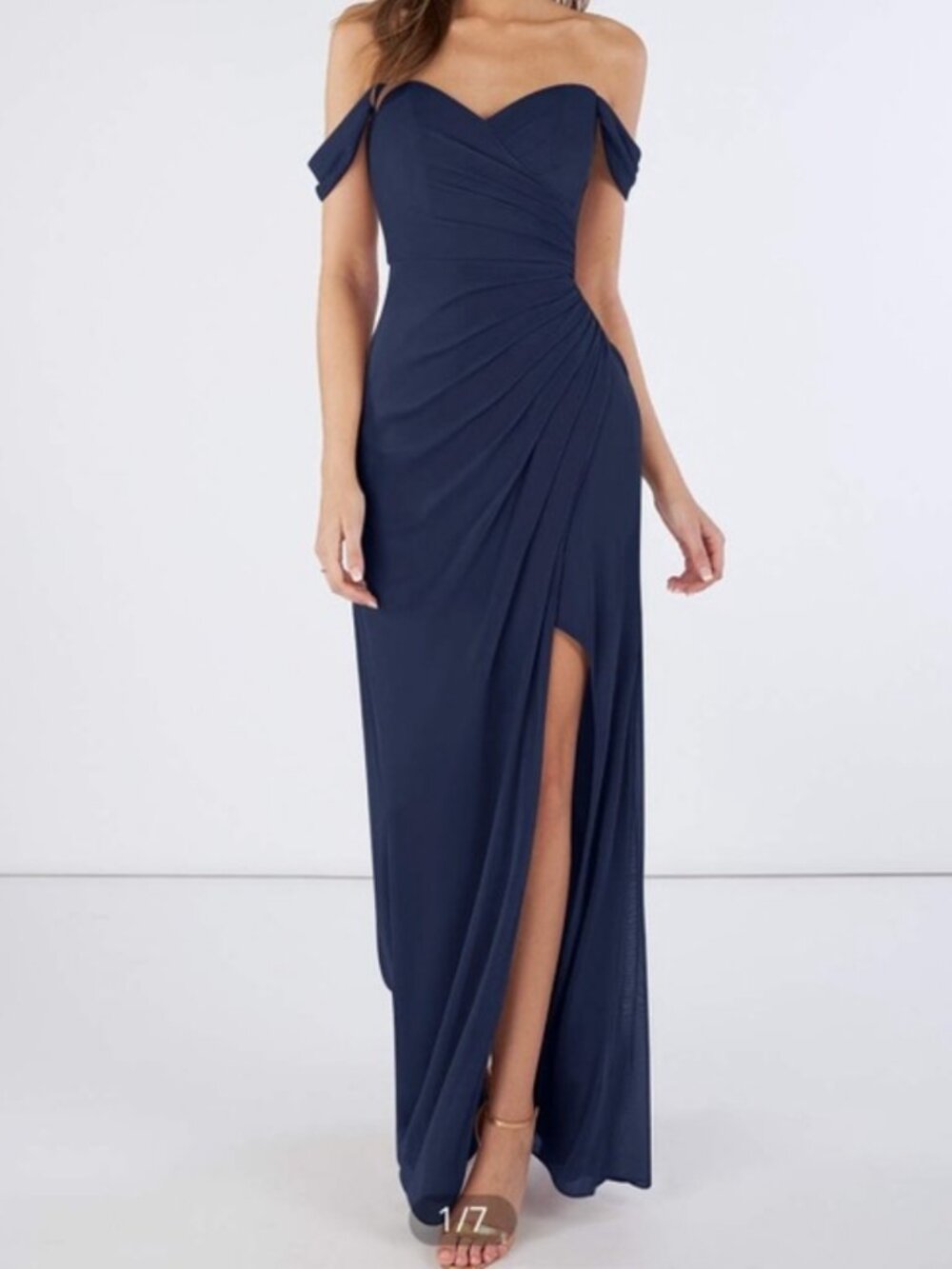Azazie Tessa Off Shoulder Dark Navy Gown Size 6 NWT